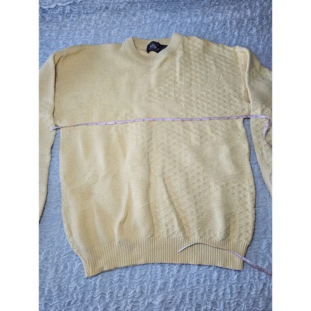 Vintage Aspetuck Yellow Crewneck 100% cotton sweater sz Medium